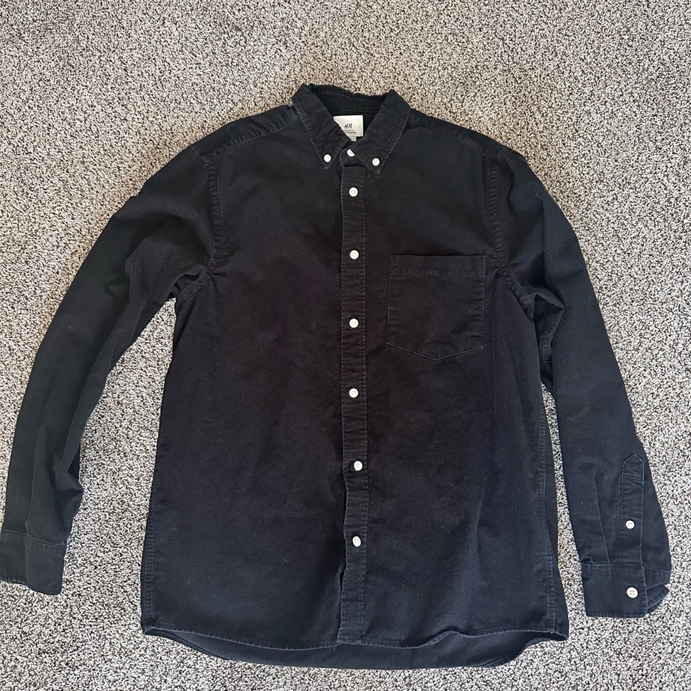 H&M Black Corduroy Button-Down Shirt